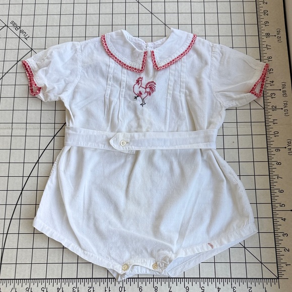 Vintage 1940s–50s Toddler Romper – White with Red Rooster Embroidery & Trim - Picture 1 of 9